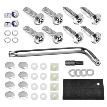 Imagem de ZNDAW Parafusos de placa de licença antifurto, parafusos de aço inoxidável de 0,6 cm (M6) Kit de ferragens de montagem de etiqueta de carro, parafusos de segurança à prova de ferrugem para suporte de