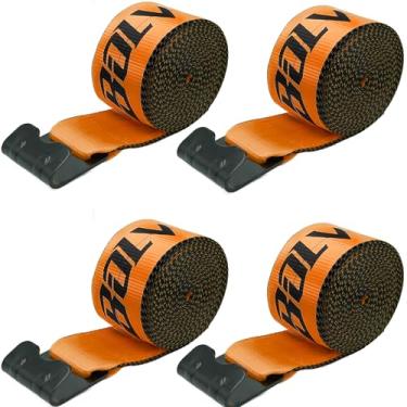 Imagem de Bolvixor Pacote com 4 correias de guincho de 10 cm x 30 pés com ganchos planos, tiras de amarração resistentes de resistência à ruptura de 7,348 kg para caminhões de mesa, trailers, controle de carga