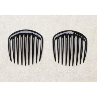 Imagem de 2 peças de pente lateral de cabelo com 9 dentes 7,5 x 7,3 cm vintage plástico torcido clipes franceses pentes para mulheres casamento longo grosso fino cabelo encaracolado decoração (preto)