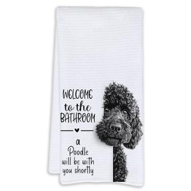 Imagem de Cabana Bro Toalhas de mão engraçadas de banheiro Poodle, presentes de poodle preto, presentes de mãe e pai para amantes de cães, toalhas de mão decorativas para crianças, banheiro, lavabo, 40 x 61 cm