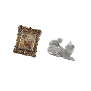 Imagem de Fenteer Escultura de Gato Floral Esculpida à Mão, Moldura para Fotos, Enfeite de Mesa, Suporte para Fotos Antigo, Estatueta Decorativa, Estátua de Animal para