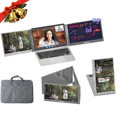 Imagem de Arvitek Monitor triplo de 15,6 polegadas para laptop, extensor de tela portátil USB-C 1080p com suporte ajustável para laptop de 11 a 16 polegadas (Mac, Windows, Android)