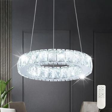 Imagem de Mccokaige Lustres De Cristal Modernos Led 1 Anel Lustre Ajustável Luminárias Teto Contemporâneo Aço Inoxidável