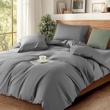 Imagem de DEITAS Capas de edredom 100% algodão - 1200 fios, capa de edredom de algodão egípcio de luxo, capas de edredom de cama de hotel 3 peças (Queen, cinza)