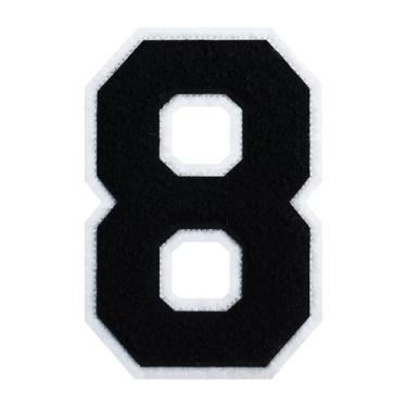 Imagem de 1 peça de patch de número de chenille preto de 15 cm com borda branca – adesivos do alfabeto para roupas, jaquetas, mochilas, chapéus para decoração personalizada, nome personalizado e artesanato