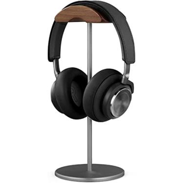 Imagem de HYUERBC Suporte para fone de ouvido, suporte de fone de ouvido de alumínio, suporte de madeira natural, monitor de mesa, suporte de fone de ouvido de jogos, suporte de fone de ouvido de nogueira preta