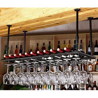 Imagem de Taças de vidro de champanhe para pendurar na parede de metal para pendurar na parede com suporte para taças vintage prateleira de exibição pendurada - preto - 120 * 35 cm