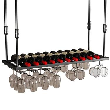 Imagem de THGYJP Suporte de copo de vinho suspenso sob armário de metal suporte de garrafa de vinho prateleiras de armazenamento prateleira de vidro ajustável de cabeça para baixo suporte de copos de vinho
