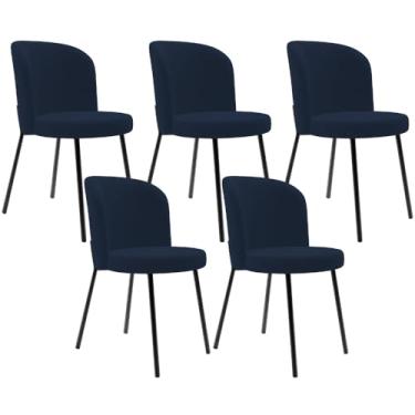 Imagem de Kit 5 Cadeiras Sala de Jantar Estofada Gavi L02 Suede Azul Marinho - Lyam Decor