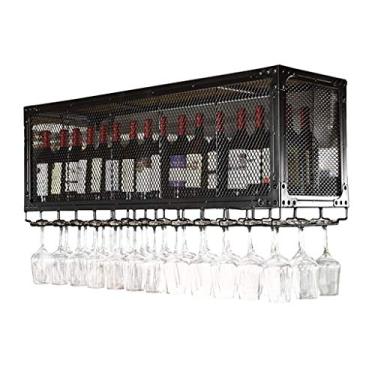 Imagem de Suportes de vinho montados na parede suporte de vinho pendurado estilo vintage bar suporte de garrafa de vinho suportes de cálice rack de copos grade armário de vinho prateleiras de vinho suporte de