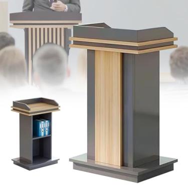 Imagem de JYXYXSCP Pódio de madeira, mesa de recepção de palestras de madeira para negócios, púlpito com armazenamento, palestras de madeira para igrejas, seminários (B)