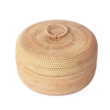 Imagem de Cestas de armazenamento modernas de vime natural com tampa, caixa de frutas secas para casa, bandeja de lanches, antiderrapante, adequada para hotel, clube, sala de estar