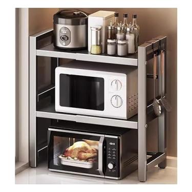 Imagem de HHHJQFAAT Suporte extensível para forno de micro-ondas, suporte de micro-ondas ajustável de 3 camadas com suporte de faca, suporte tubular para pauzinhos e tábua de corte, para cozinha doméstica