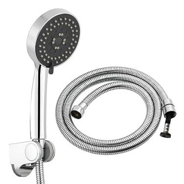 Imagem de UWEREBFM Chuveiro de mão, chuveiro de alta pressão de 5 funções com portátil, chuveiro ABS montado na parede com mangueira de chuveiro de aço inoxidável de 150 cm, escovado