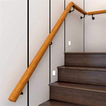 Imagem de Corrimãos profissionais de segurança antiderrapantes polidos à mão de madeira maciça - fácil de instalar corrimãos internos e externos, corrimãos de escada com estrutura de montagem (1 pés-6 m