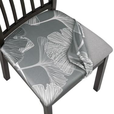 Imagem de SearchI Capas de assento para cadeiras de sala de jantar, com estampa elástica, conjunto de 6, capas protetoras de assento estofadas laváveis removíveis para cozinha (estampa de folha Ginkgo)