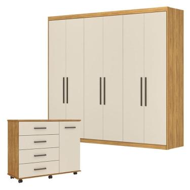 Imagem de Cômoda Flora e Guarda Roupa Casal Venice 62780 Cinamon Touch Off White - Demóbile