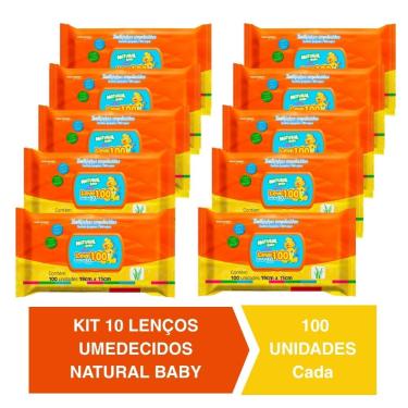 Imagem de Kit C/10 Lenços Umedecidos Natural Baby 100un Cada Evergreen