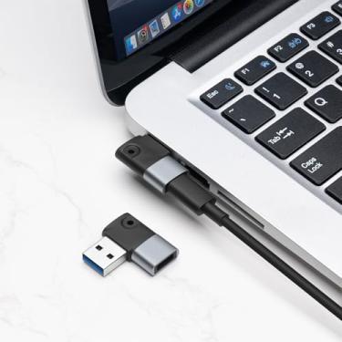 Imagem de Adaptador USB macho para USB-C fêmea (90°) 2 unidades, para OTG, carregamento e transferência de dados, compatível com telefones, computadores, tablets, etc. - cinza