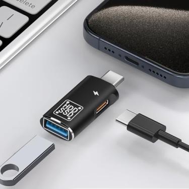 Imagem de Adaptador USB-C macho para USB/USB-C fêmea (pacote com 2), para OTG, carregamento e transferência de dados, compatível com telefones, computadores, tablets etc. - Preto