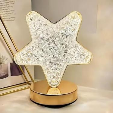 Imagem de Lâmpada estrela, luminária de mesa regulável em 3 cores, luz de estrelas com controle de toque, recarregável por USB, linda luz noturna para quarto, sala de estar, decoração de casa (estrela)