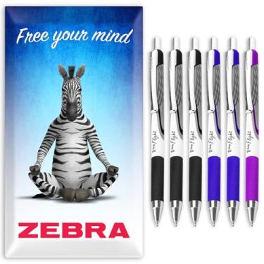 Imagem de Canetas esferográficas Zebra Classic Z-Grip Flight – 1,2 mm – tinta preta, azul e violeta – Pacote de 6 professores – em caixa de presente de papelão