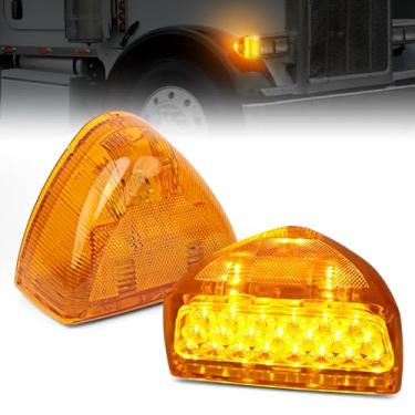 Imagem de Turvysen 2 peças de substituição de luz triangular de seta de LED 31 para caminhões Peterbilt 379 357 359 365 378, lentes âmbar, indicadores retangulares, luzes de parque de corrida