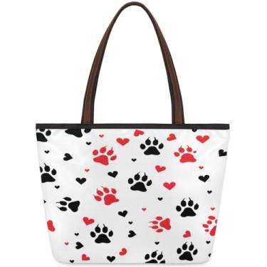 Imagem de Sacola grande feminina com estampa de pata, fofa, preta, vermelha, bolsa de trabalho com zíper, reutilizável, bolsa de mão, casual, para viagem, trabalho, férias, praia, compras, academia, presentes