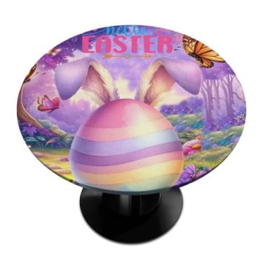 Imagem de hongjinglin Toalha de mesa redonda com borda elástica de Páscoa, toalha de mesa redonda limpável para ambientes internos e externos, pátio, jantar, cozinha, festival, decoração para mesas de 114 a 127