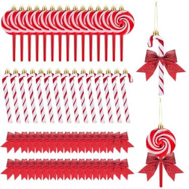 Imagem de Pinkunn 30 peças de enfeite de bengala doce de Natal com glitter pirulito decoração de árvore de Natal de plástico doce arco de bengala para pendurar decorações de guirlandas de árvore de Natal