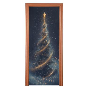 Imagem de Blueangle Capa de porta de árvore de Natal mágica - Capa de porta de tecido elástico para porta da frente - decoração de banner de porta de Natal ao ar livre festa em casa (523)