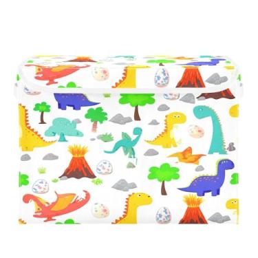 Imagem de SEHANY Cestas de armazenamento engraçadas de dinossauro com tampas, organizador de caixa de armazenamento dobrável, caixas de armazenamento de armário de tecido para roupas cobertor de escritório