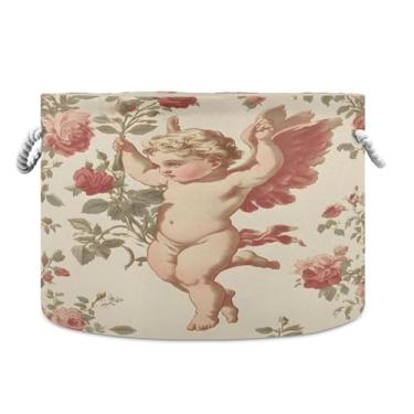 Imagem de SEHANY Cesto de armazenamento redondo grande com alça de corda, cesto de roupa suja de lona para armazenamento de cobertores, cesta de armazenamento infantil para quarto de banho, decoração de