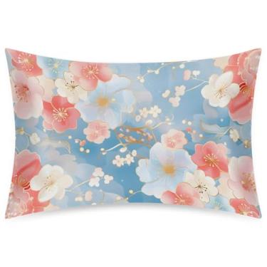 Imagem de Fronha Queen Size de cetim de seda para cabelo e pele, capa de almofada macia, antiderrapante, refrescante, flor de cerejeira, rosa, azul, com fecho de envelope para dormir, mulheres, homens, crianças