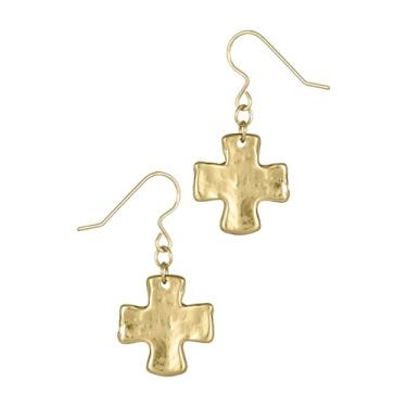 Imagem de James Michelle Brincos de cruz grossa para mulheres – Garantia de cor de 3 anos – à prova d'água, não mancha, hipoalergênico, revestido de PVD dourado – ótimo para praia, casamento, presentes