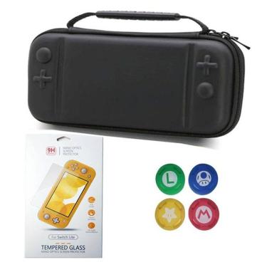 Imagem de Case Nintendo Switch Lite Preto + Película Vidro + 4 Grips