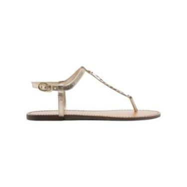 Imagem de Sandalia Rasteira Feminina Arezzo Couro Slim Tira Metais Dourado-Feminino
