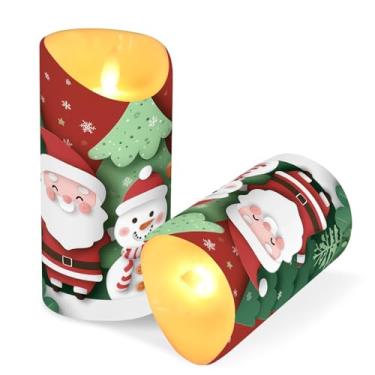 Imagem de Blueangle Pacote com 2 velas de Papai Noel rena boneco de neve sem chama com controle remoto e temporizador, velas LED cintilantes (7,6 cm x 9,9 cm) para decoração de casa, casamento, acampamento (509