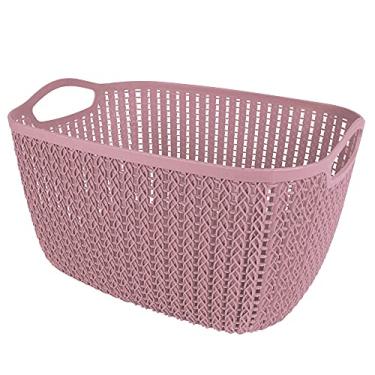 Imagem de Mor - Cesto Trançado Retangular Alto Grande Rosa Antigo