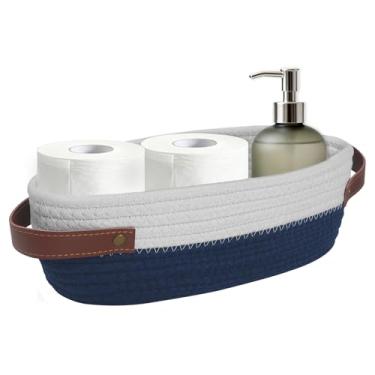 Imagem de Pomodee Cesta de banheiro pequena de corda, decoração de banheiro, cesta de tecido para armazenamento de papel higiênico, bandeja organizadora de vaso sanitário para prateleira, bancada, sala de estar