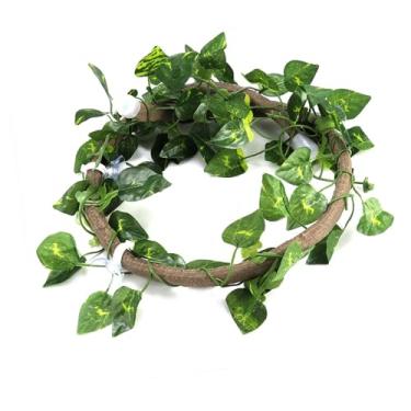 Imagem de GLOGLOW Reptile Vines Rattan Flexível da Selva, 3,28 Pés, Com Ventosas, para Gecko Cobra Lagarto Dragão Barbudo (Rattan + folhas verdes de rabanete)