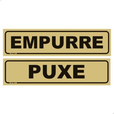 Imagem de Placas Indicação Portas Empurre E Puxe 20x5 cm Preto/Dourado - SPORTIN