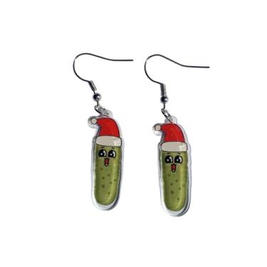 Imagem de Brincos de pepino engraçados e realistas para mulheres, lindos brincos de Natal com pingente verde para amantes de picles, Small, Acrílico, Sem pedra preciosa