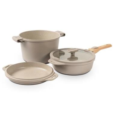 Imagem de Jogo de Panelas Empilhável Indução 7 Peças Areia em Alumínio e Revesti