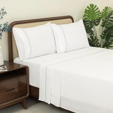 Imagem de Dreamology Jogo de lençol king 100% algodão – lençol king, super macio e resistente a rugas, bolso profundo de 40,6 cm, lençol com elástico, 4 peças inclui 1 lençol com elástico, 1 lençol de cima e 2