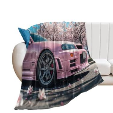 Imagem de HouLaiZhe Cobertor super macio de flanela rosa R34 JDM flor de cerejeira cobertores refrescantes leves para sofá-cama cadeira sofá carro viagem ao ar livre leve quente 152 x 203 cm