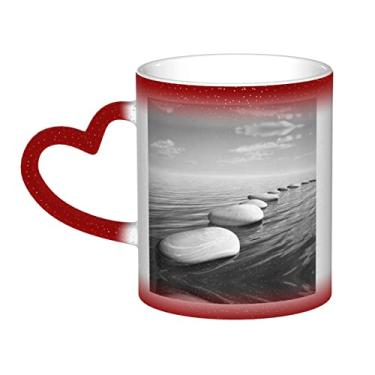 Imagem de Copo de café divertido com imagem de pedras Zen cinzas, copo de cerâmica com mudança de cor sensível ao calor 12 Oz, para café/chá/leite/cacau, para adolescente/aniversário/festival/presentes