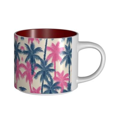 Imagem de ZERAOKE Estampa de palmeira - Caneca de cerâmica grande para café, grande capacidade para escritório e casa, lavável na lava-louças, design com alça em C.