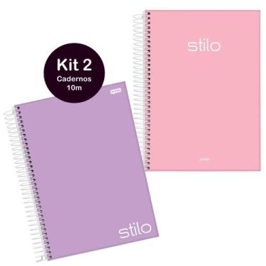 Imagem de Caderno Espiral 10 matérias 160fls Capa Dura Kit 2un Tons Pastéis Lilá