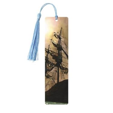 Imagem de ZERAOKE Marcadores de página personalizados de madeira com estampa de navio pirata, acessórios exclusivos para homens e mulheres, atende a todas as necessidades dos amantes de livros, azul celeste